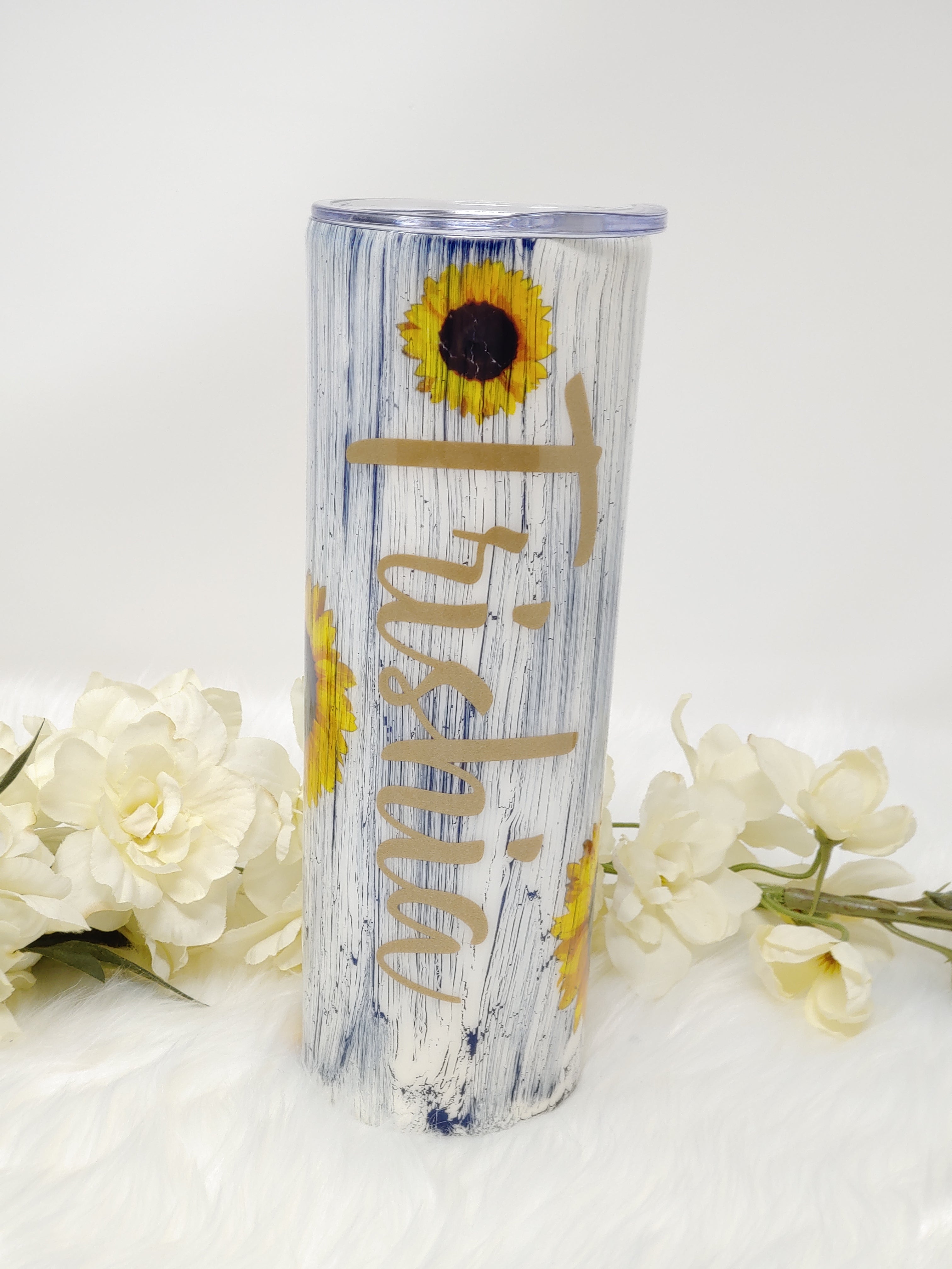 Sunflower carved Tumbler, this is a stainless cup, the image is design –  Sunshine Creative Studio